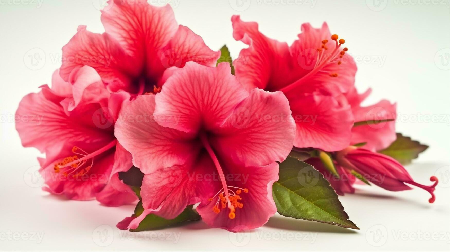 Group flower of pink Hibiscus rosa-sinensis or shoeblack plant isolated on white background. AI Generated photo