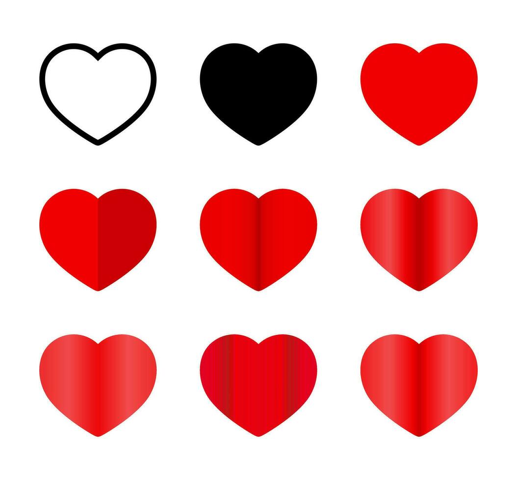 Love, heart icon vector set collection. Romantic symbol in different variations