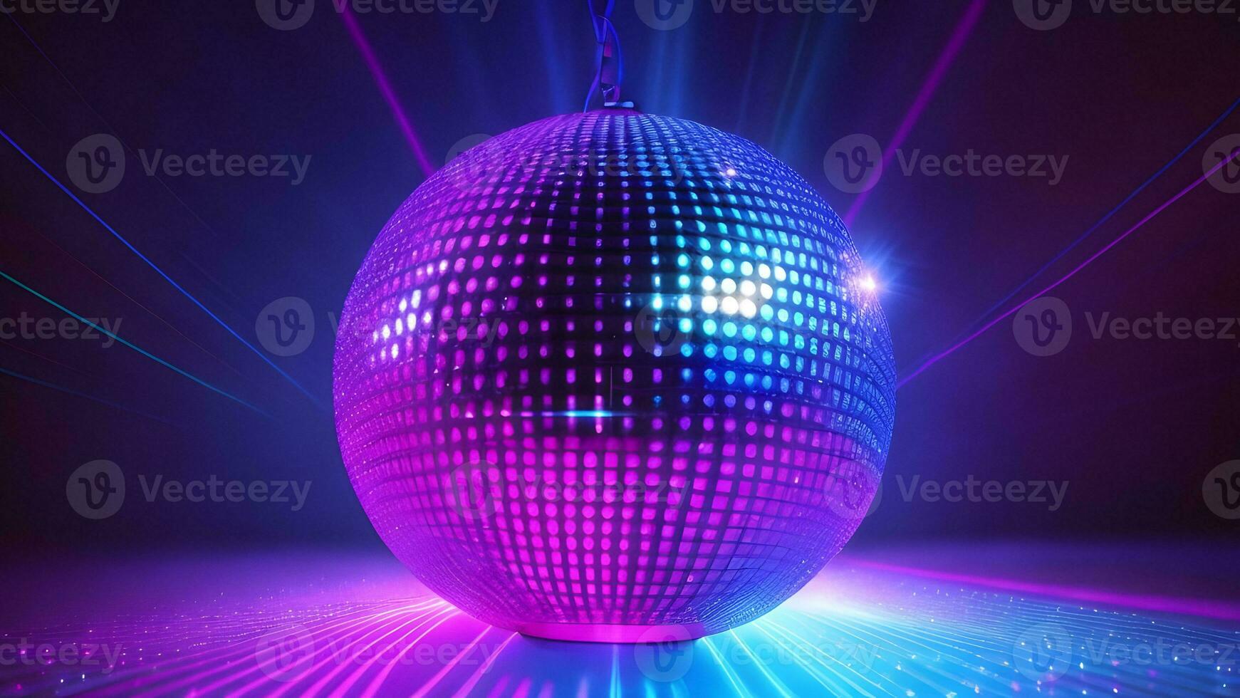 blue pink neon beam vintage disco ball ai generated photo