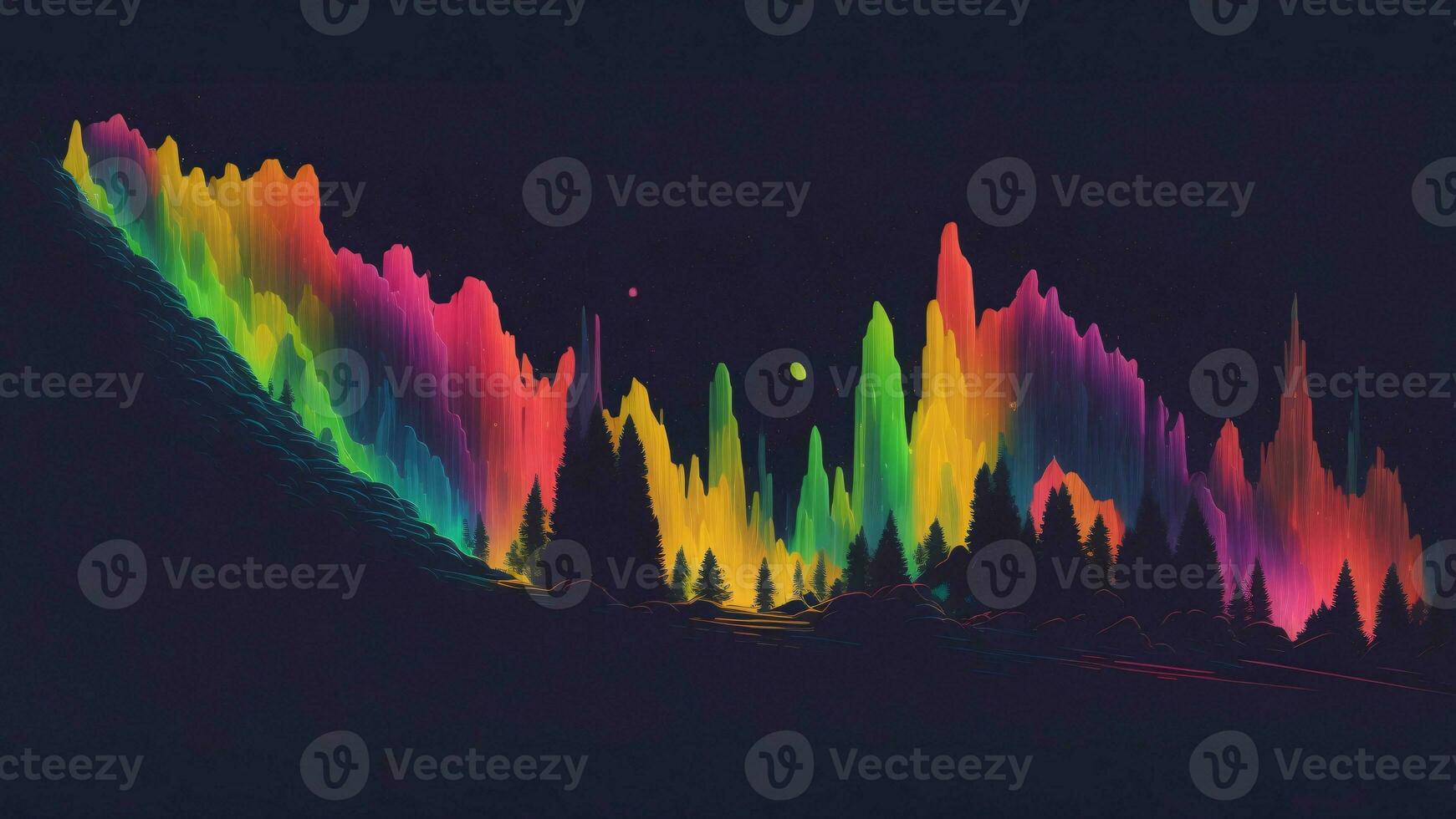 mountain landscape with abstract colorful lines and mountains, dream fantasy, AI generated photo
