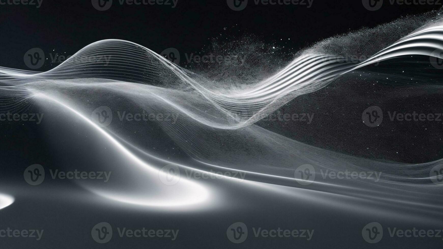 Abstract 3d rendering of white wavy surface with particles, Futuristic background ai generated photo