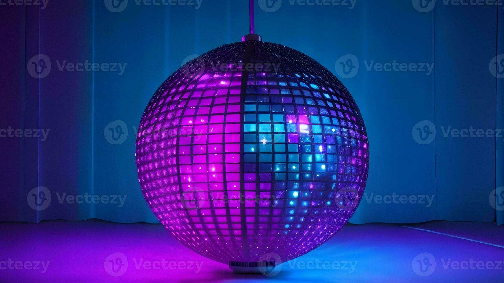 blue pink neon beam vintage disco ball ai generated photo