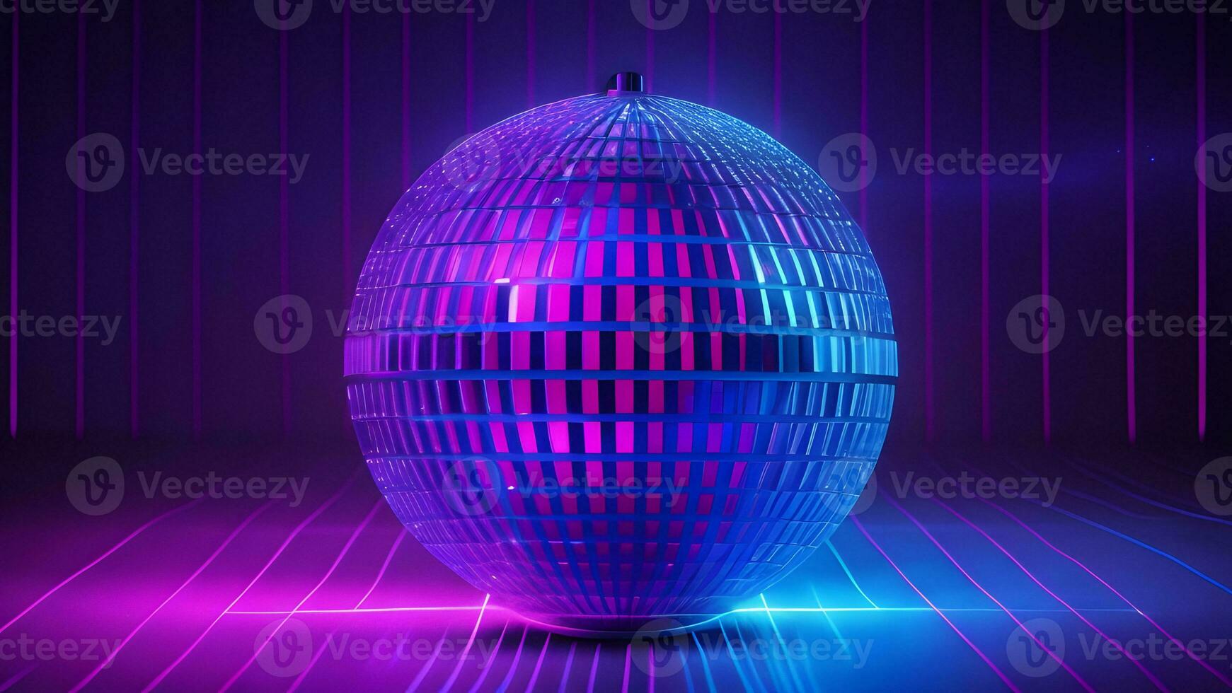 blue pink neon beam vintage disco ball ai generated photo