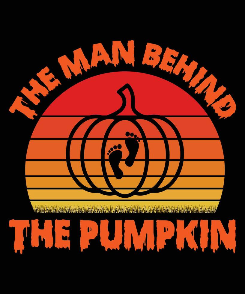 The man behind the pumpkin  Halloween t-shirt design vector