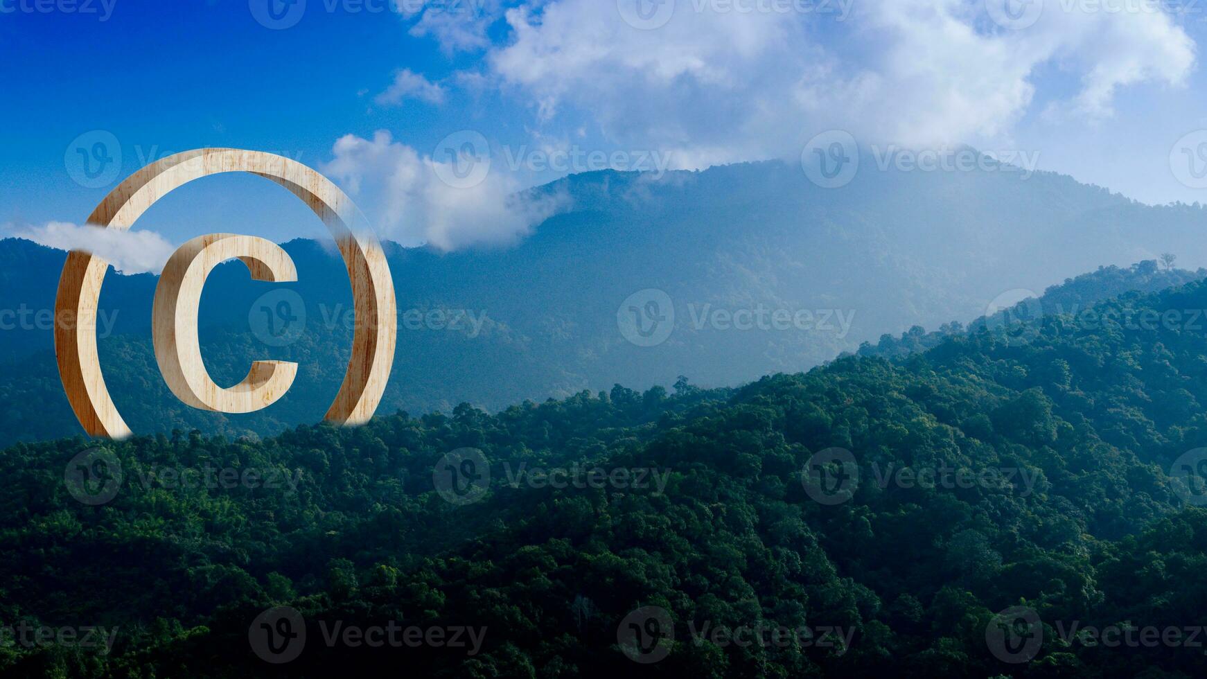 Copyright concept, author rights and patented intellectual property, Copyright Symbol Protection Sign on beautiful nature scenery background. Register Trademark and Logo photo