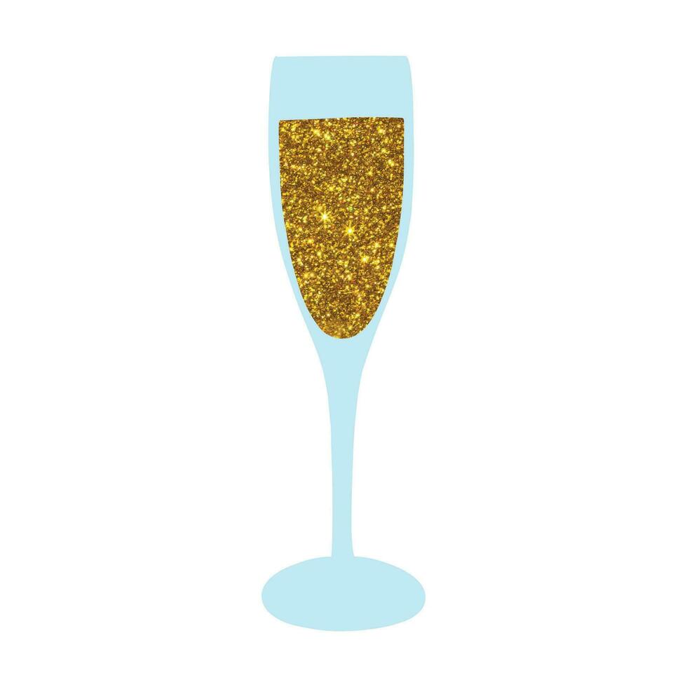 Glass of champagne with glitter. vector illustration. Isolated glass with bubbling champagne.