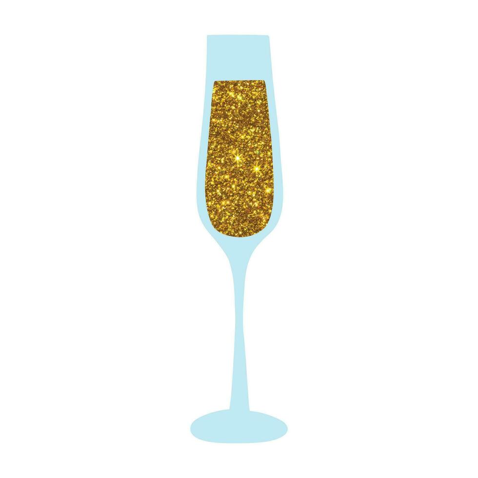 Glass of champagne with glitter. vector illustration. Isolated glass with bubbling champagne.