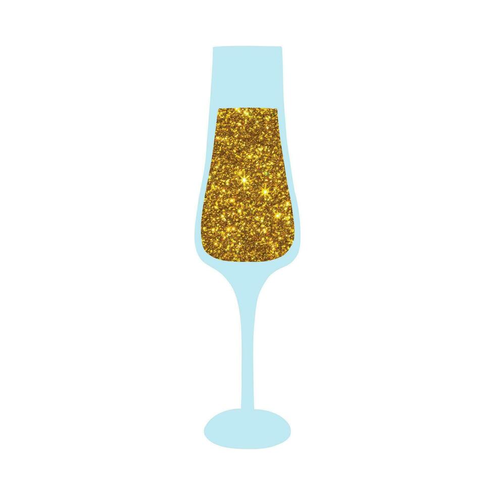 Glass of champagne with glitter. vector illustration. Isolated glass with bubbling champagne.