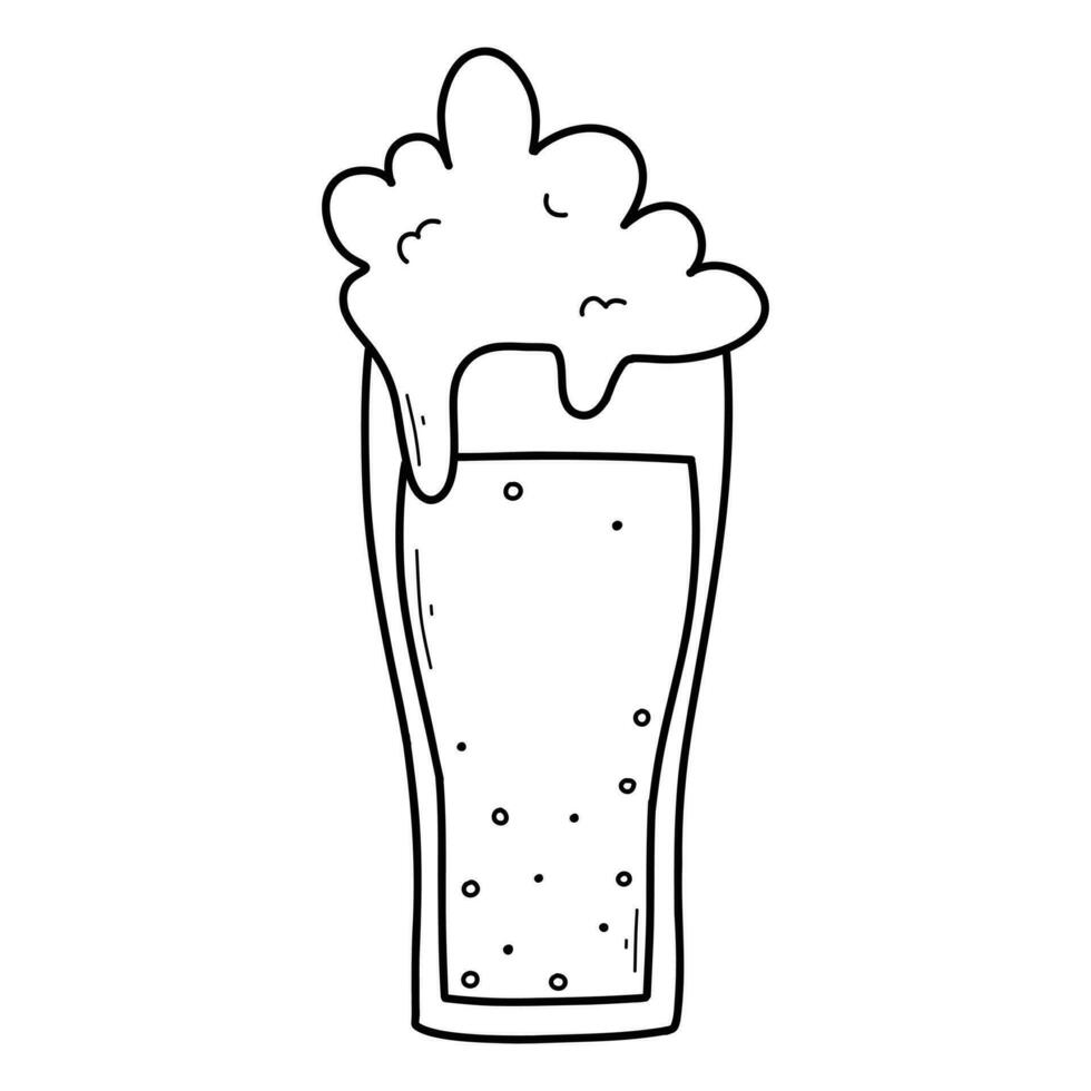 Glass with beer in doodle style. Vector illustration. Golden wheat beer.