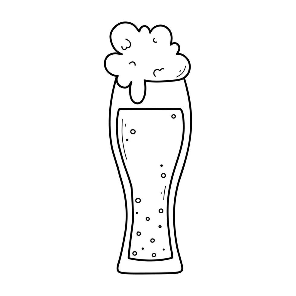 Glass with beer in doodle style. Vector illustration. Golden wheat beer.