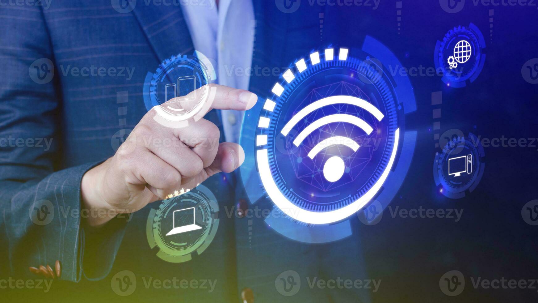 Businessman using touching with wifi icon. Social network business communication concept, Wifi wireless concept free network Internet concept. photo