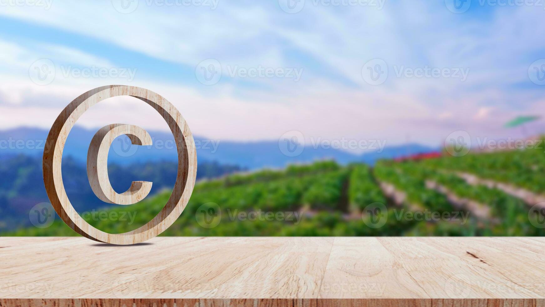 Copyright concept, author rights and patented intellectual property, Copyright Symbol Protection Sign on wooden table. Register Trademark and Logo photo