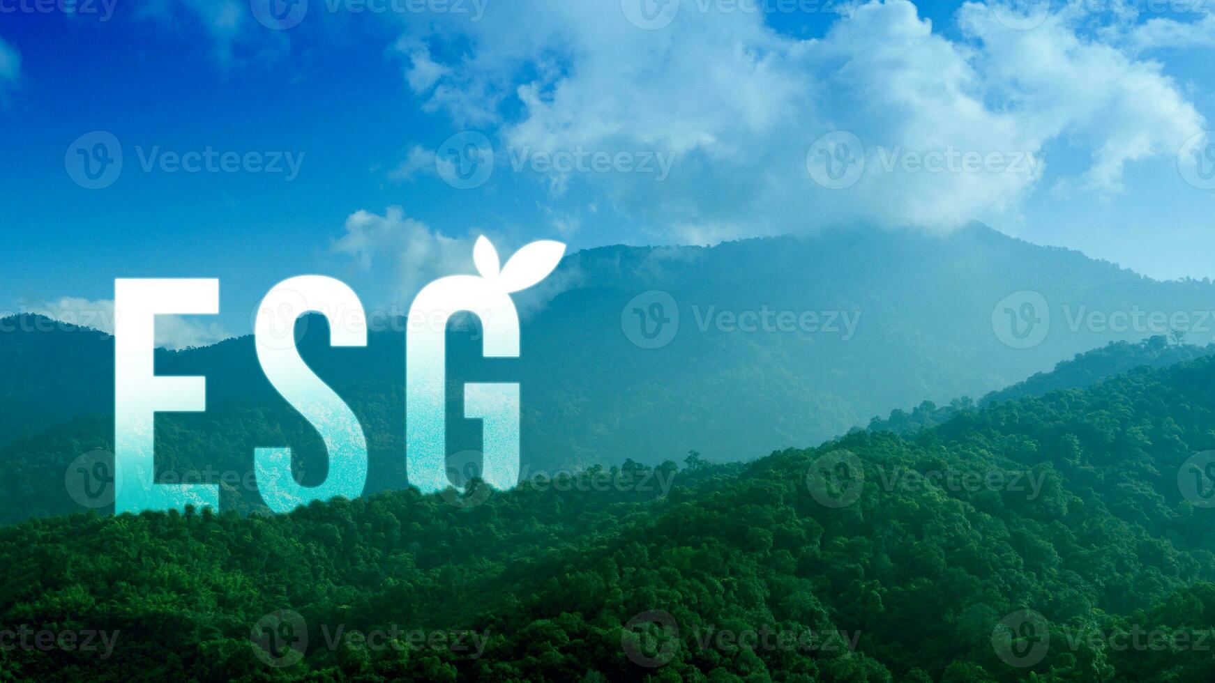 ESG icon concept for environmental, social and governance in sustainable and ethical business on the network connection on beautiful natural scenery background. photo