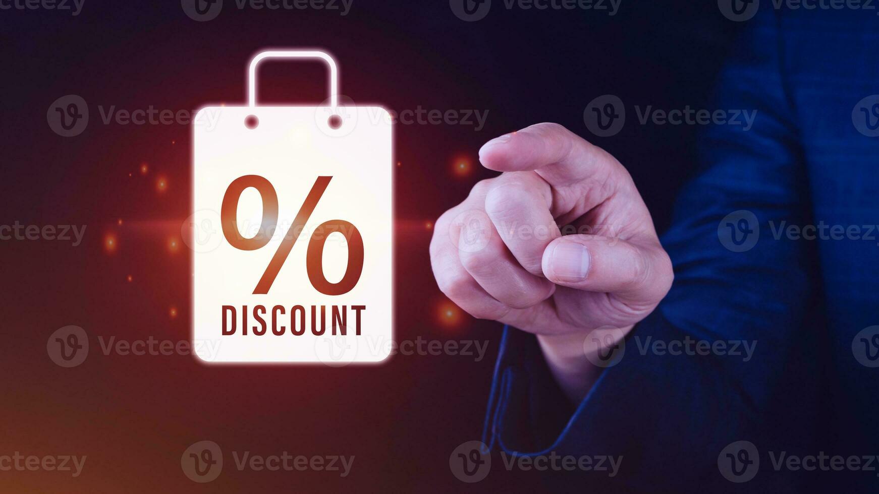 Businessman hand touching virtual percentage icon, Discount Percentage concept. photo