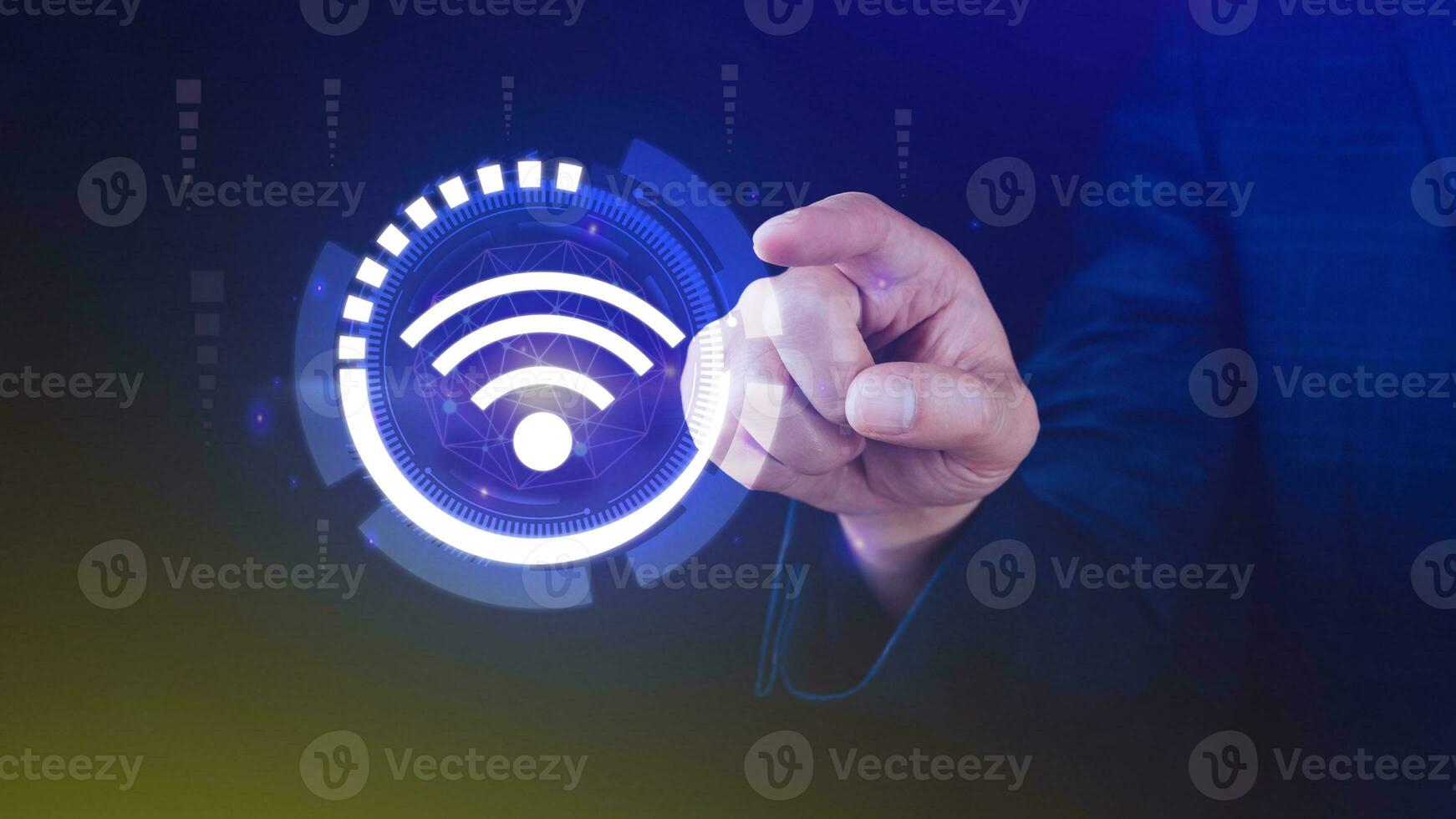 Businessman using touching with wifi icon. Social network business communication concept, Wifi wireless concept free network Internet concept. photo