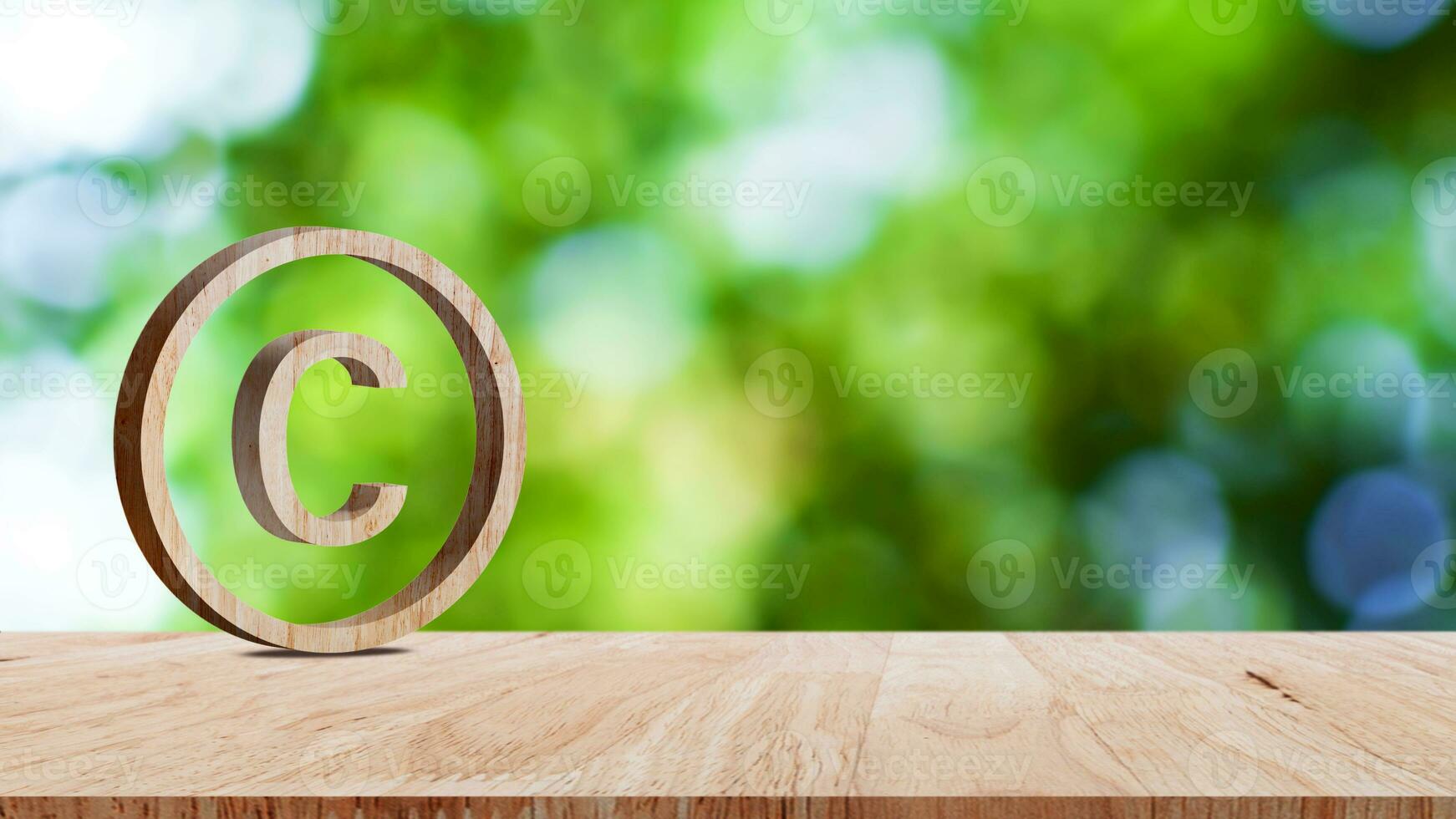 Copyright concept, author rights and patented intellectual property, Copyright Symbol Protection Sign on wooden table. Register Trademark and Logo photo