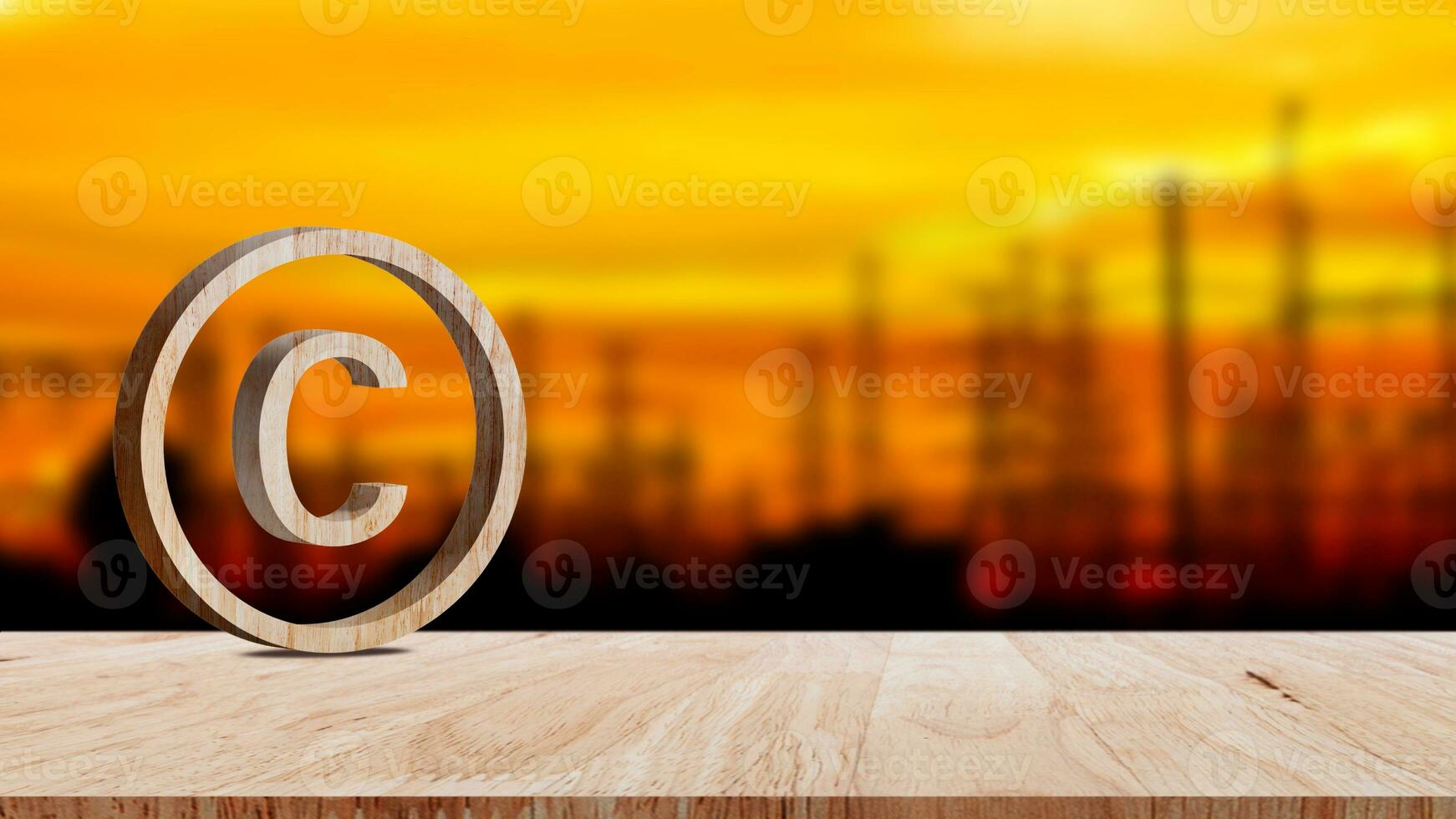 Copyright concept, author rights and patented intellectual property, Copyright Symbol Protection Sign on wooden table. Register Trademark and Logo photo