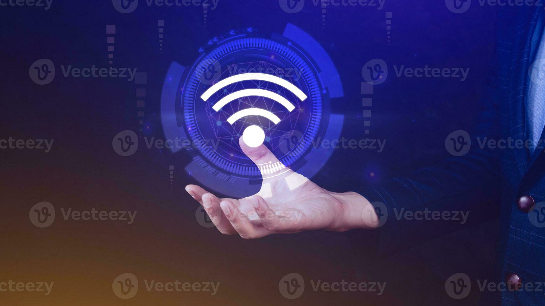 Businessman using holding with wifi icon. Social network business communication concept, Wifi wireless concept free network Internet concept. photo