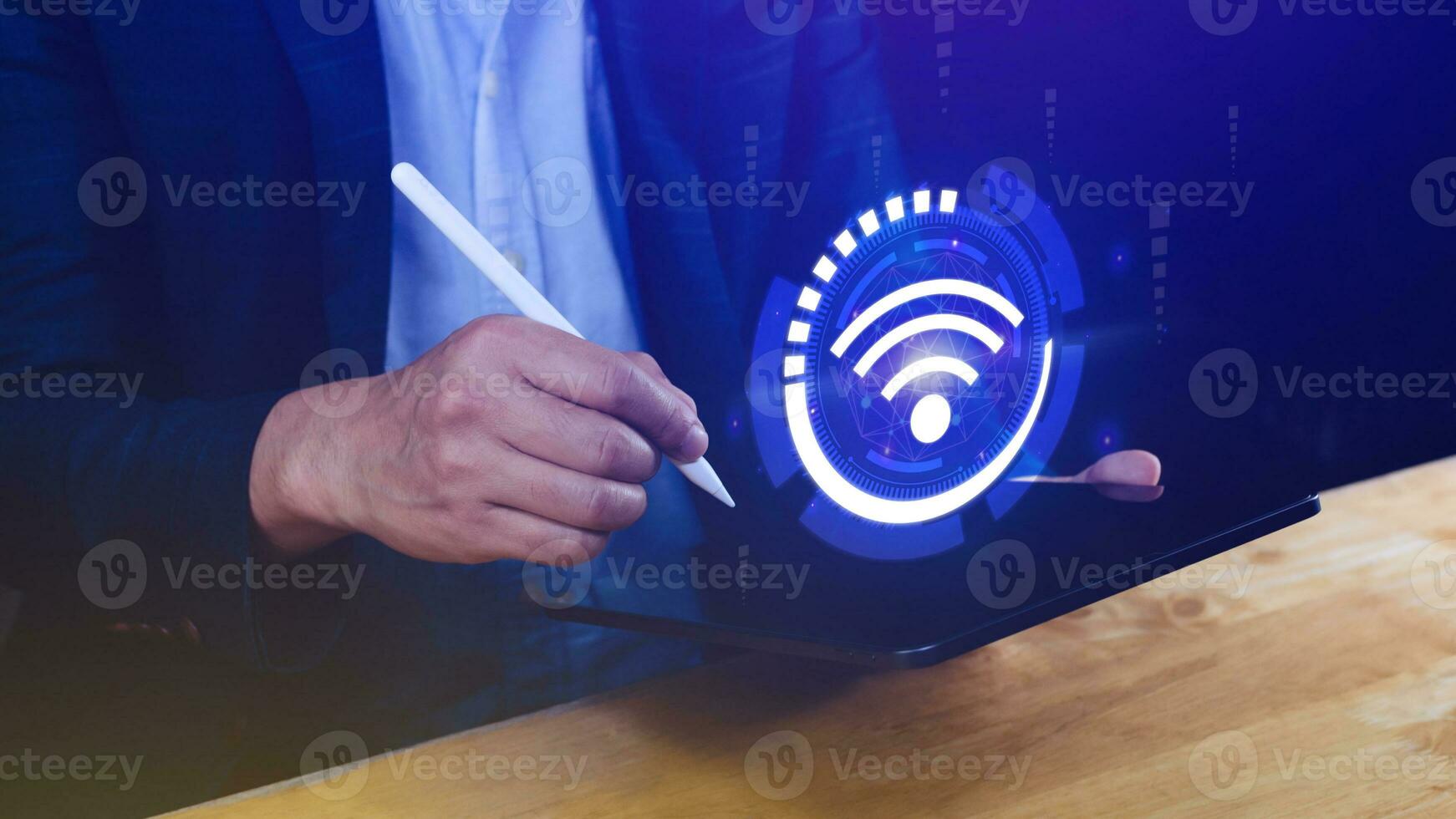 Businessman using touching with wifi icon. Social network business communication concept, Wifi wireless concept free network Internet concept. photo