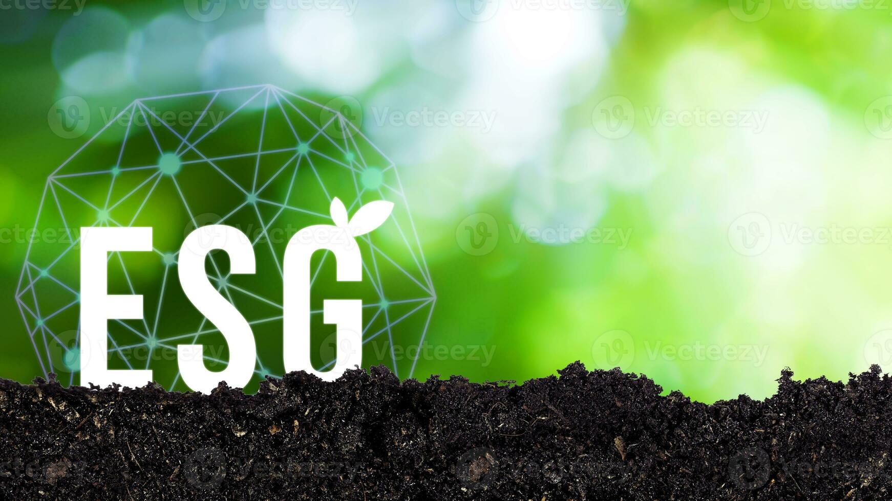 ESG icon concept for environmental, social and governance in sustainable and ethical business on the network connection on green background. photo