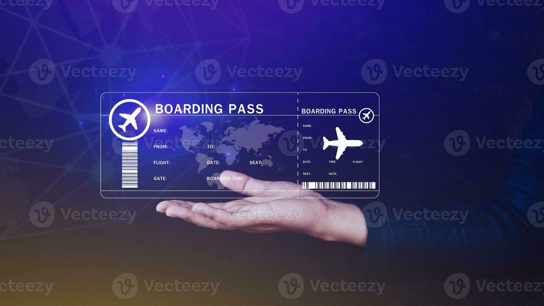 Businessman holding with boarding pass tickets air travel concept, Choosing checking electronic flight ticket, Booking ticket Online flight travel concept photo