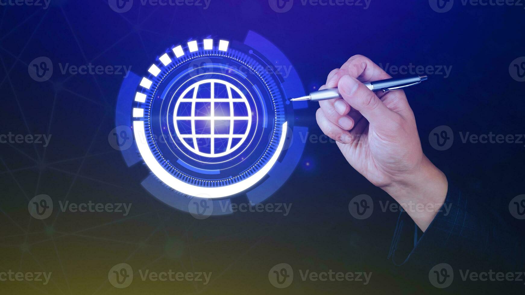 Businessman touching Global network connection, Big data analytics and business intelligence concept, World map point and line composition concept of global business, Digital link tech photo