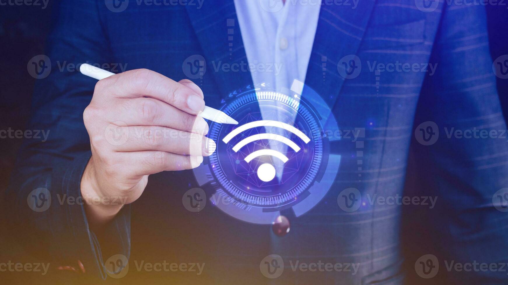 Businessman using touching with wifi icon. Social network business communication concept, Wifi wireless concept free network Internet concept. photo