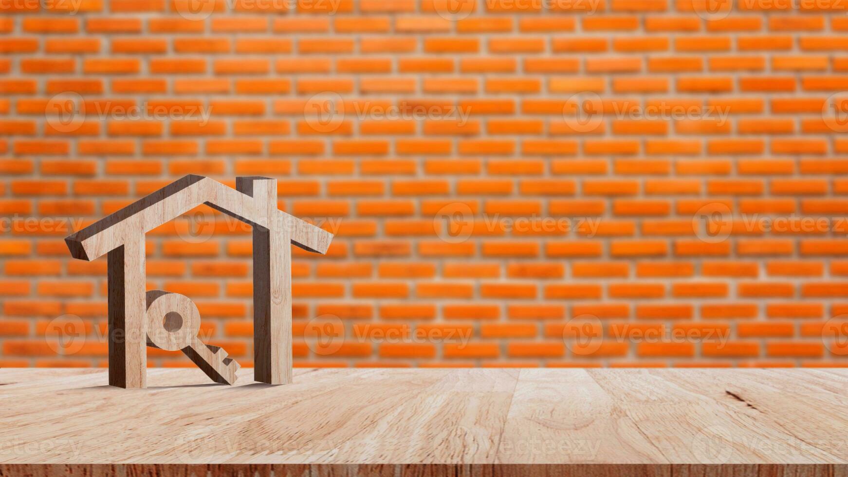 Mockup wooden house and key on wooden table, concept of real estate investment. Planning savings money of coins buy home concept for property, mortgage and real estate investment. photo