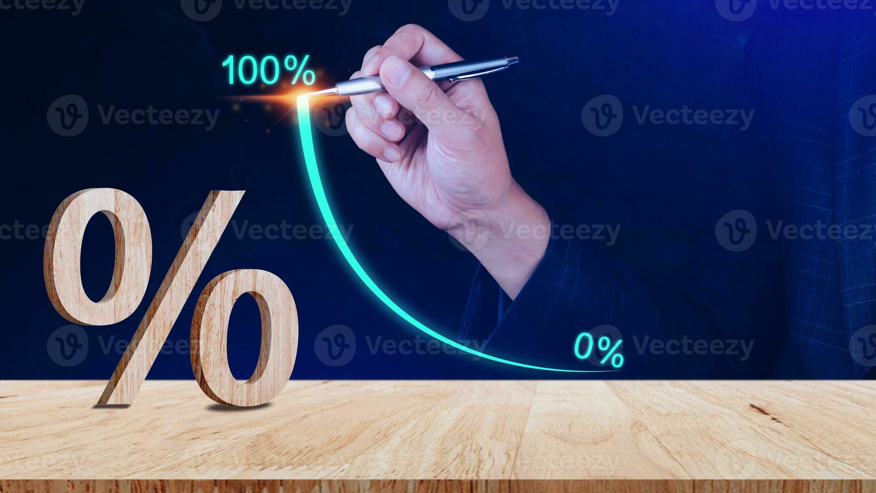 Close-up of percent sign leaning on wooden table, Percentage Sign And Discount Rate. Accountant VAT Tax Concept. photo