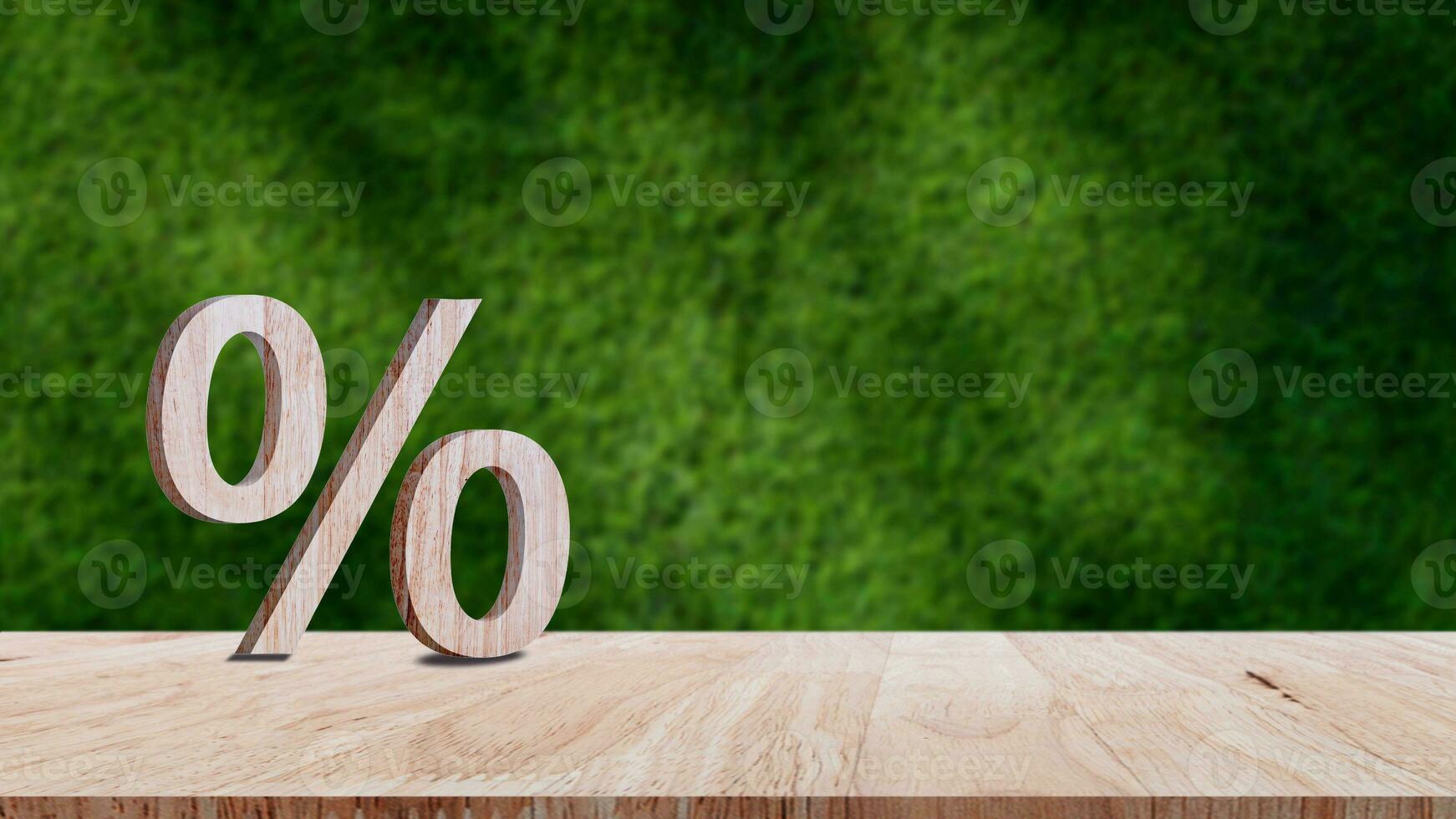 Close-up of percent sign leaning on wooden table, Percentage Sign And Discount Rate. Accountant VAT Tax Concept. photo