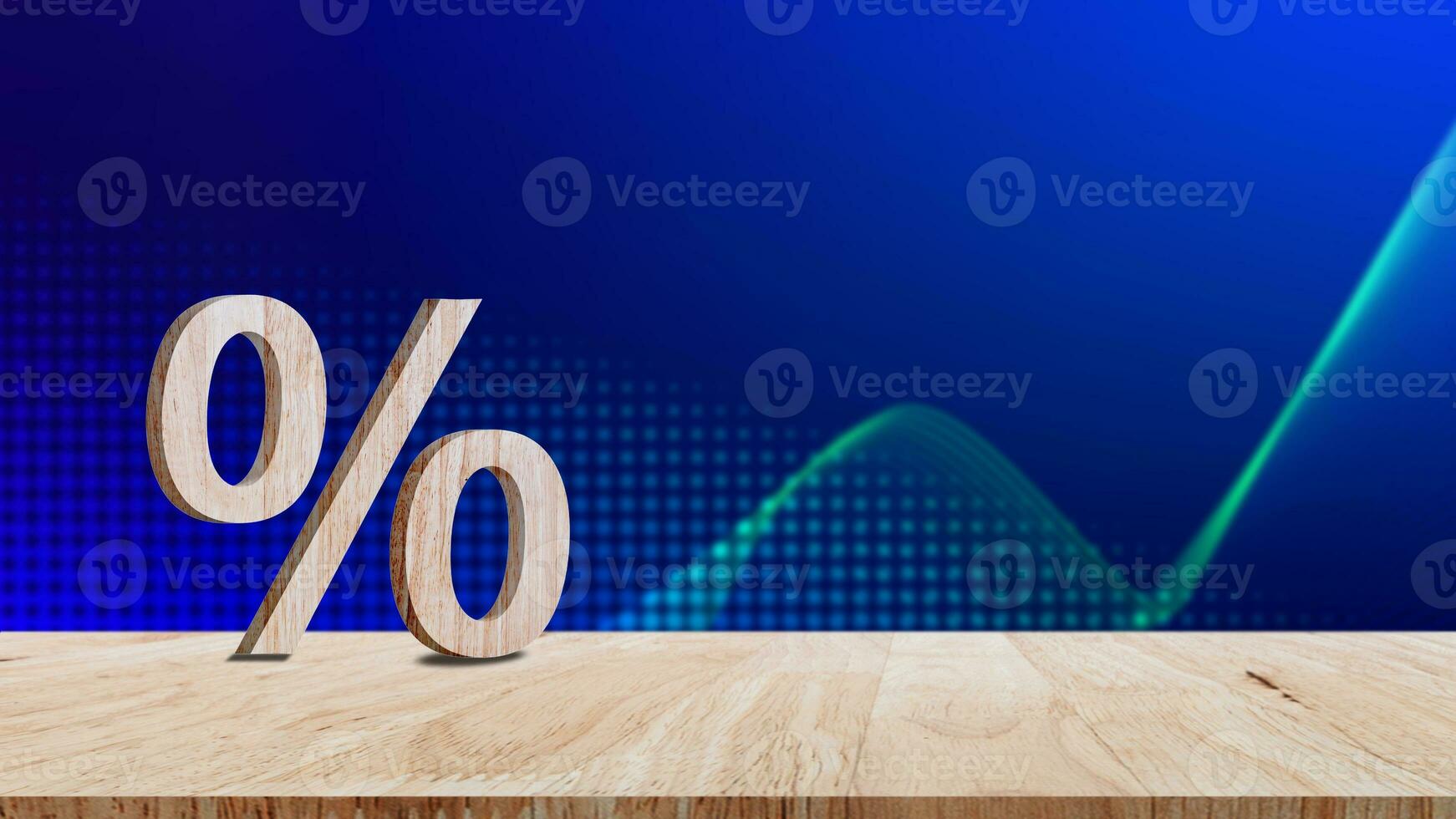 Close-up of percent sign leaning on wooden table, Percentage Sign And Discount Rate. Accountant VAT Tax Concept. photo