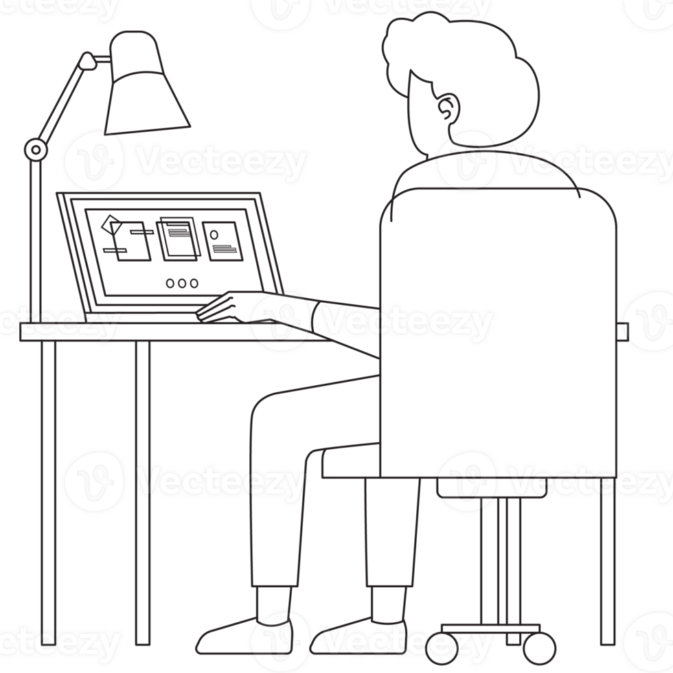 Media Developer Male Kids Coding Outline 2D Illustration png