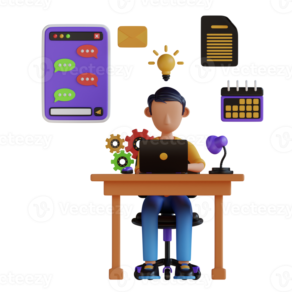 Remote Work Digital Worker 3D Illustrations png