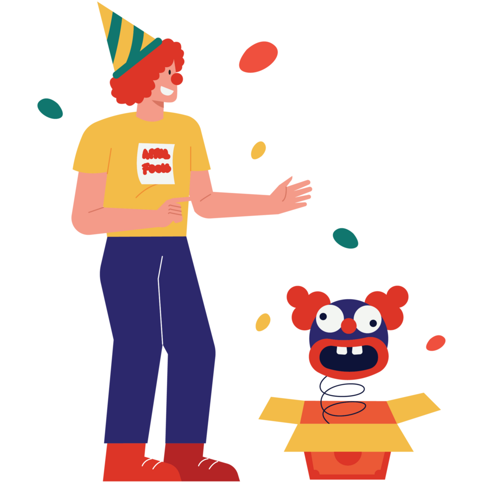 clown och låda april dårar 2d Färg illustrationer png