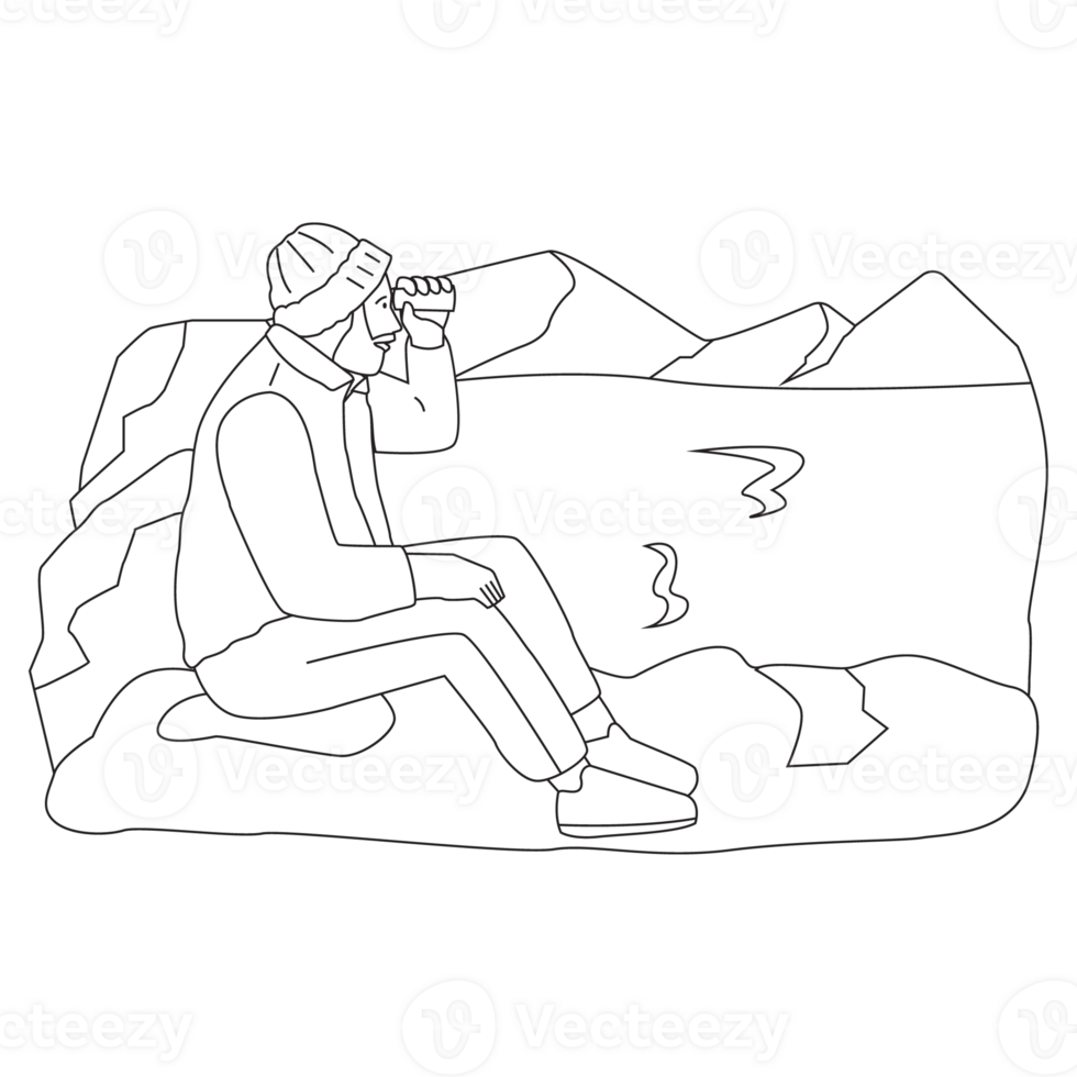 Ice Lake Outdoor Adventure Outline 2D Illustrations png