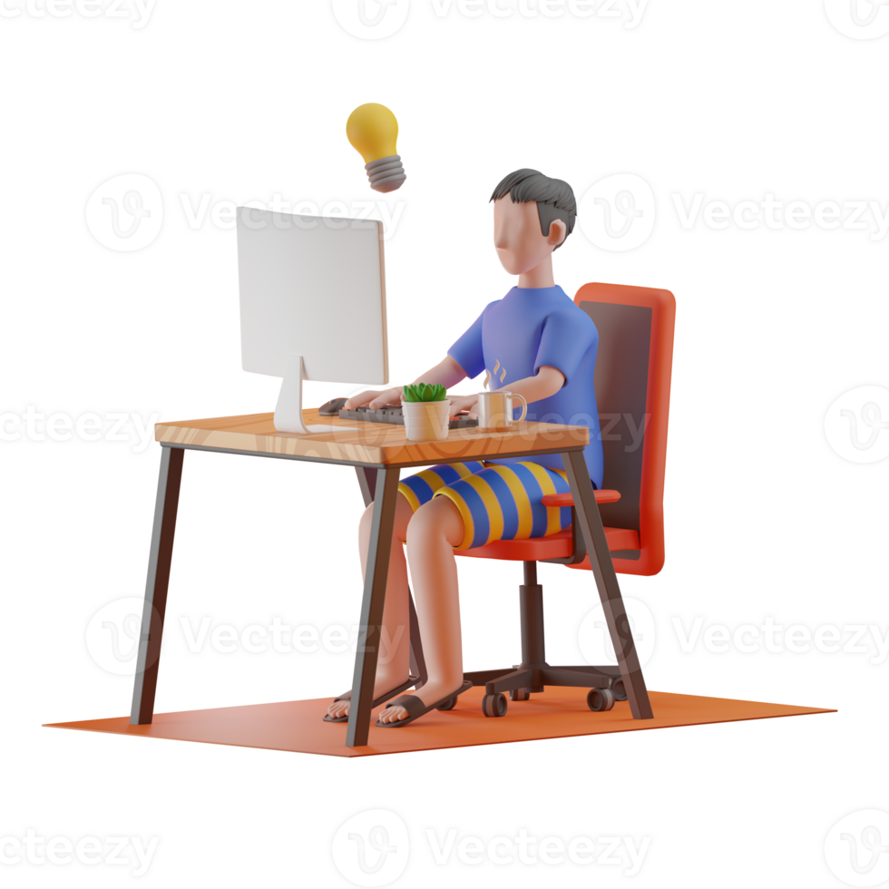 Man Working From Home and Have Idea 3D Illustrations png