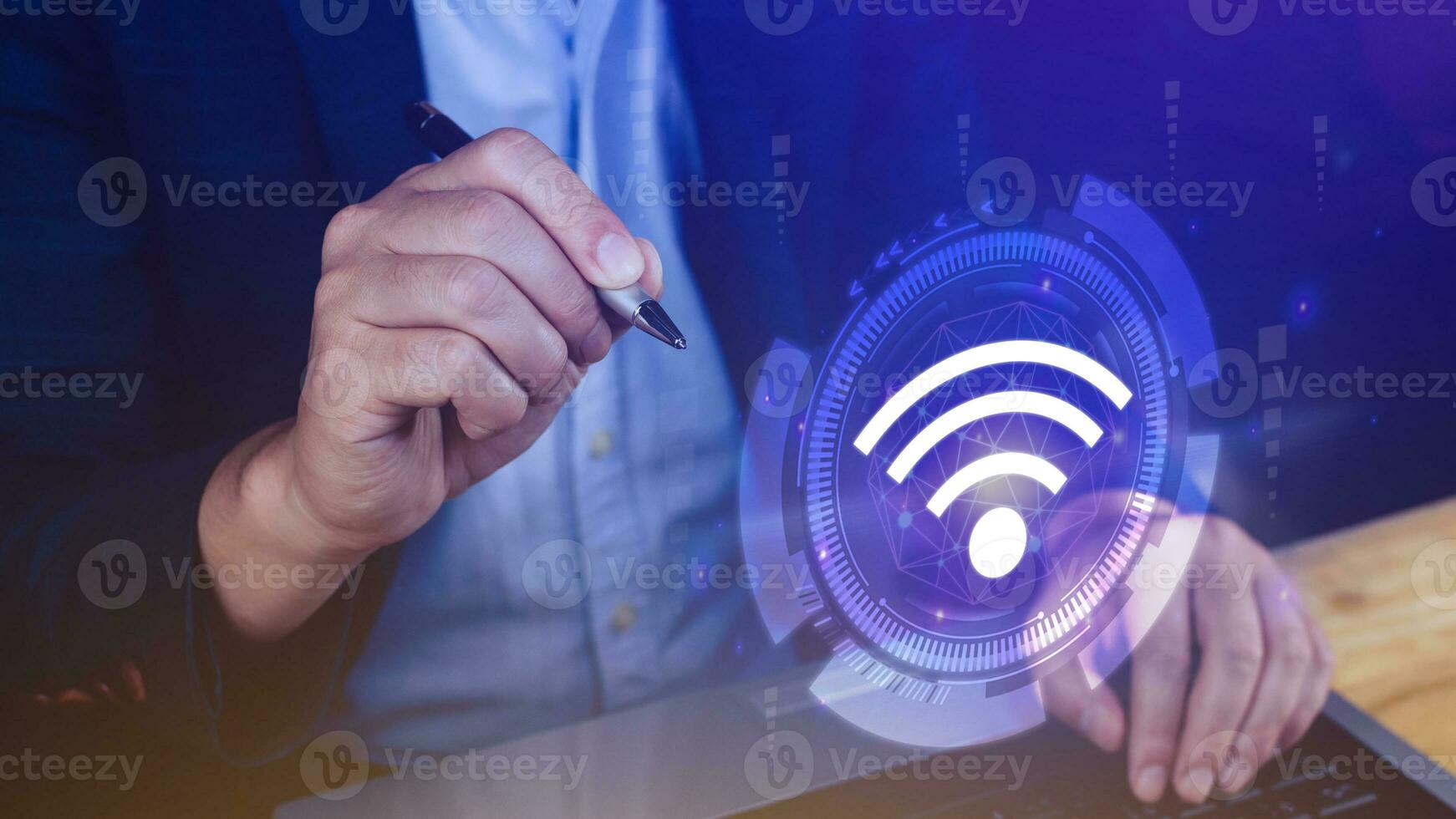 Businessman using touching with wifi icon. Social network business communication concept, Wifi wireless concept free network Internet concept. photo