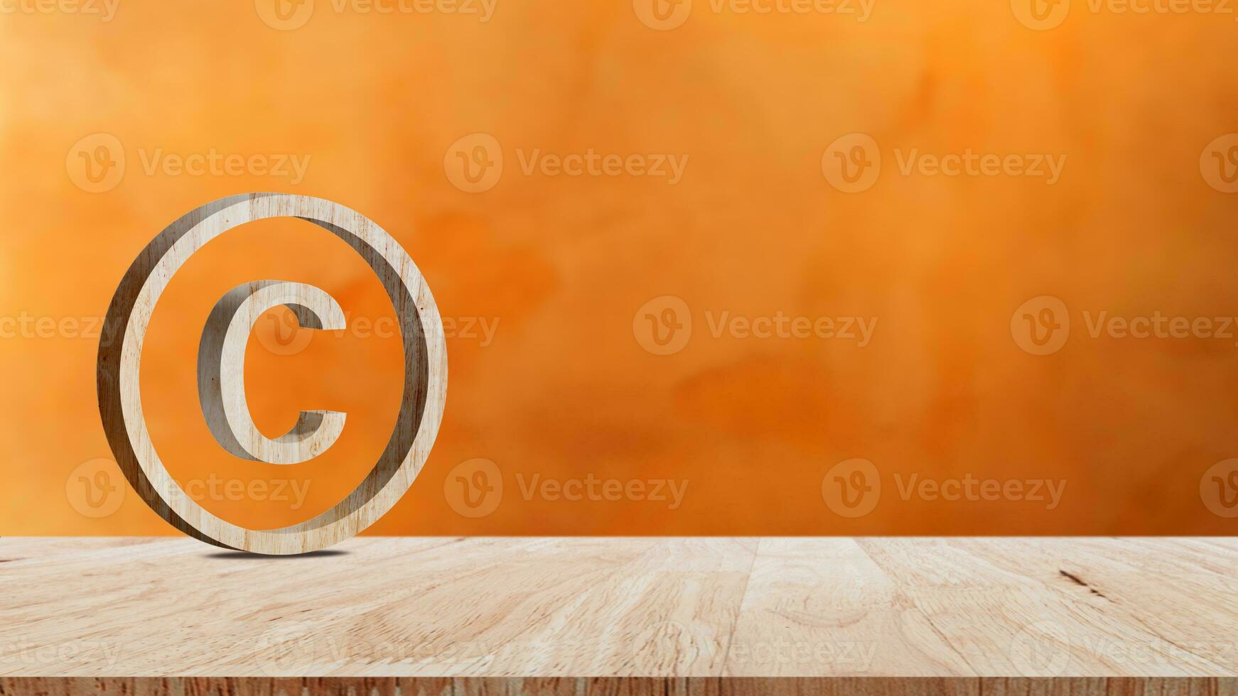 Copyright concept, author rights and patented intellectual property, Copyright Symbol Protection Sign on wooden table. Register Trademark and Logo photo