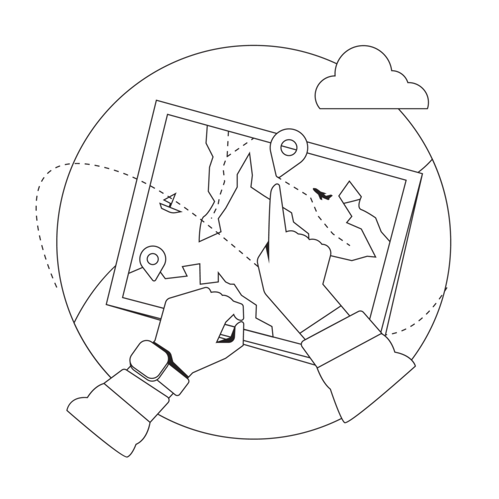 Map Travel Outline 2D Illustration png