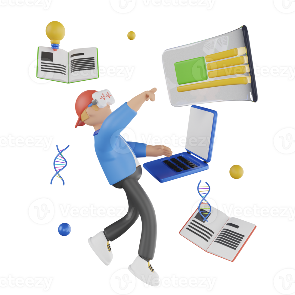 Boy Study Using Metaverse 3D Illustration png