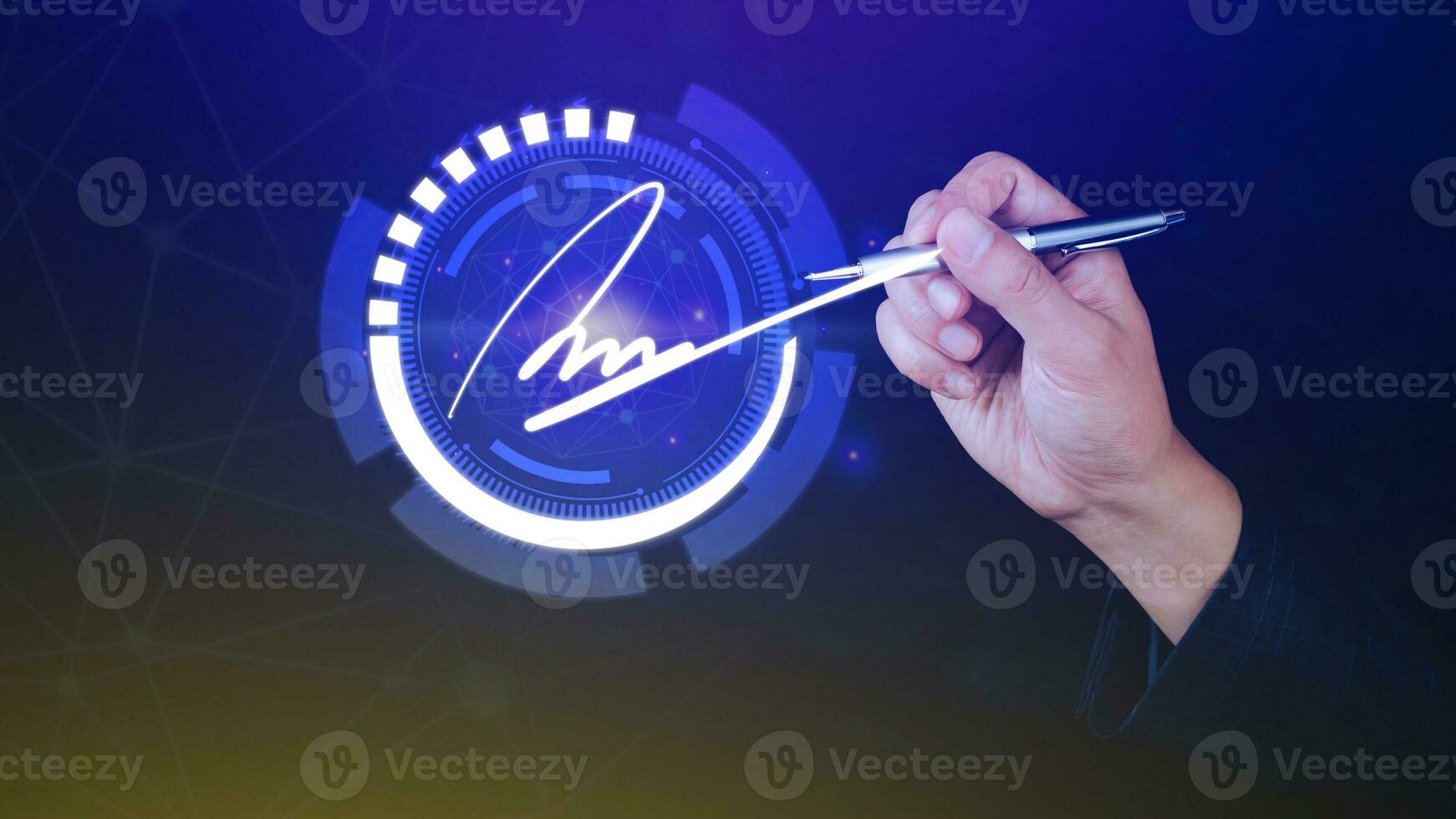 Electronic Signature Concept, Electronic Signing Businessman signs electronic documents on digital documents on screen, Paperless workplace idea. photo