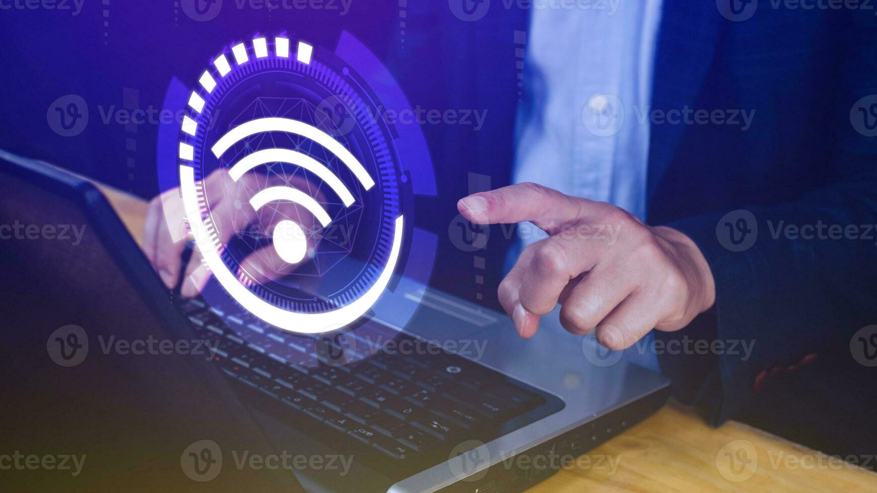 Businessman using touching with wifi icon. Social network business communication concept, Wifi wireless concept free network Internet concept. photo