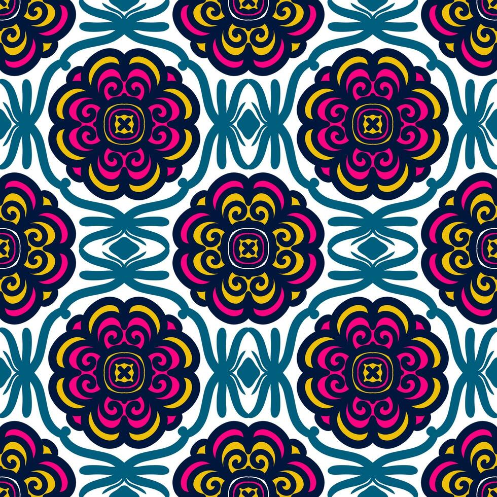 Retro geometric pattern in repeat. Fabric print. Damask style Seamless pattern background, mosaic ornament, vintage style. Design for prints on fabrics photo