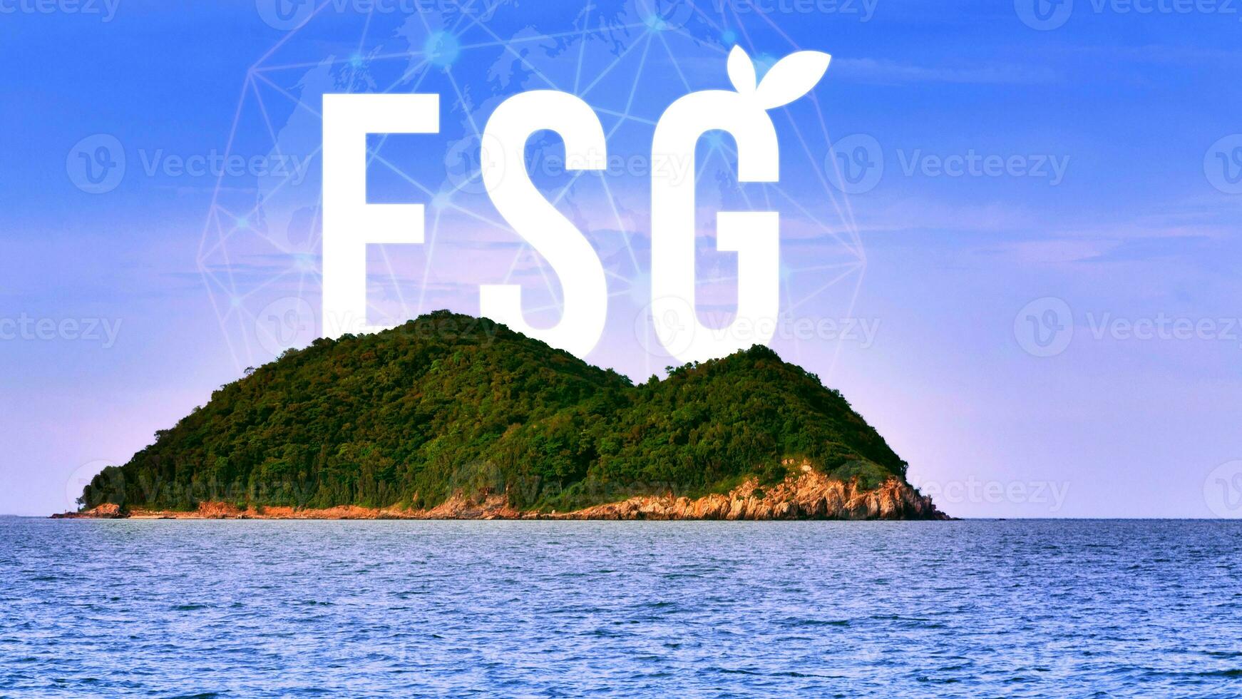 ESG icon concept for environmental, social and governance in sustainable and ethical business on the network connection on beautiful natural scenery background. photo