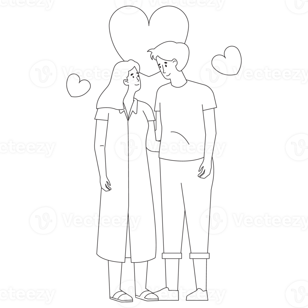 Look at Each Other Valentine Outline 2D Illustration png
