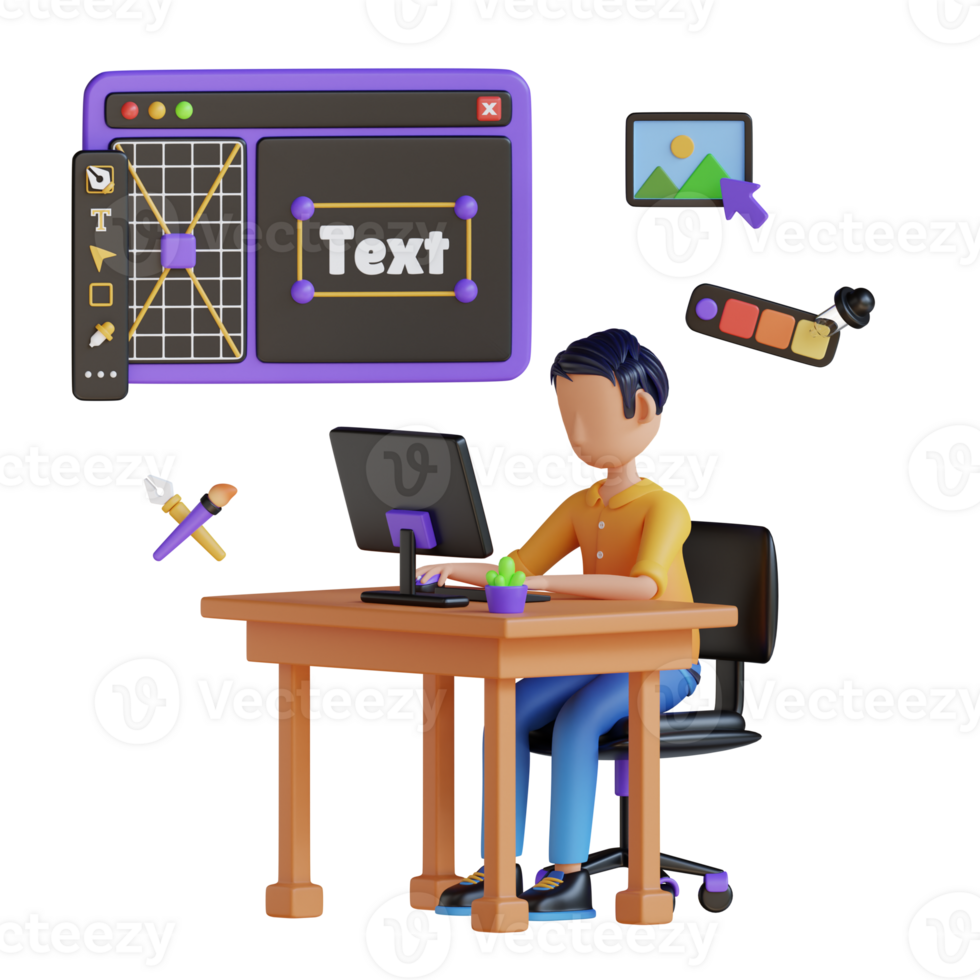 Designer Working on Design Digital Worker 3D Illustrations png