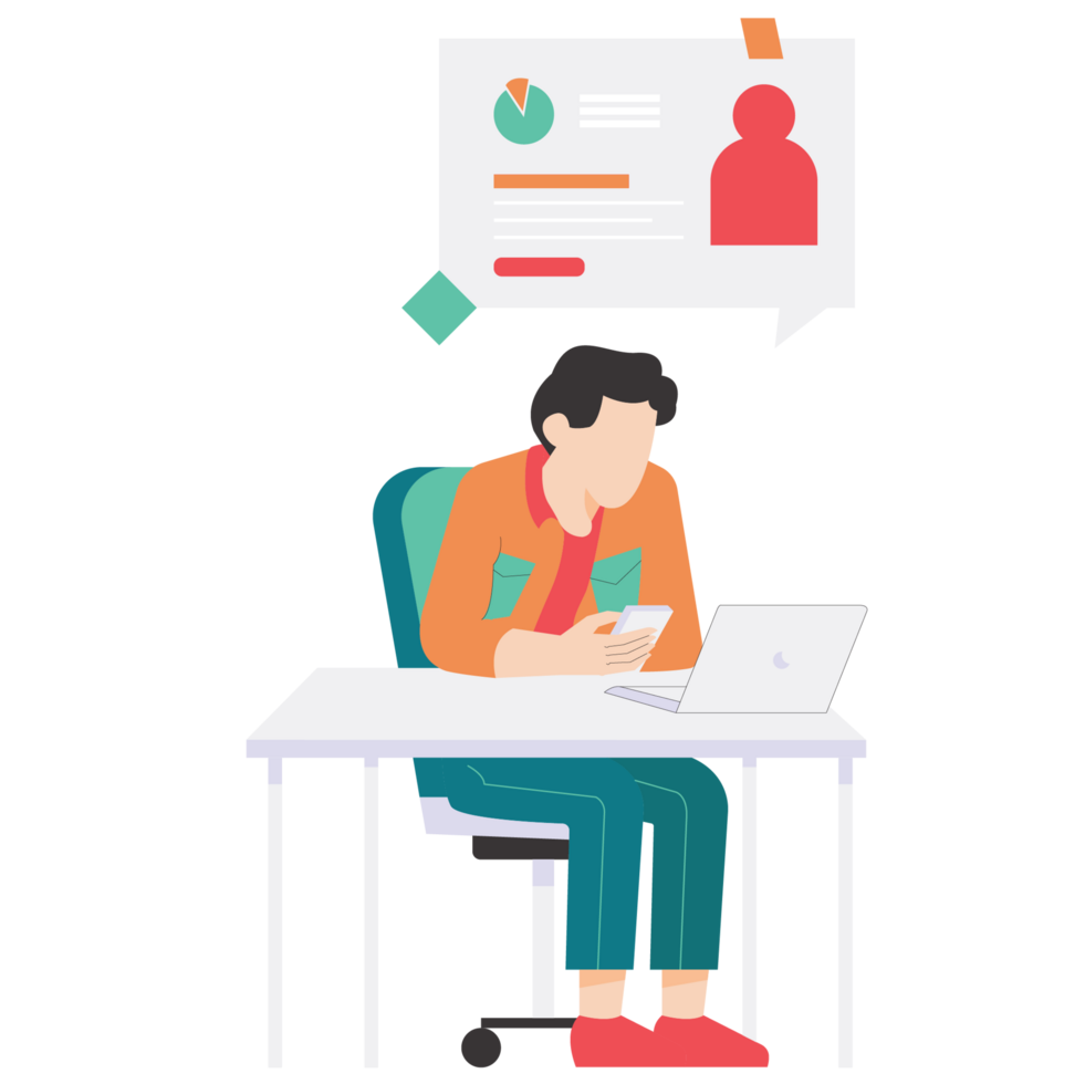 Boy Learn Coding Color 2D Illustration png