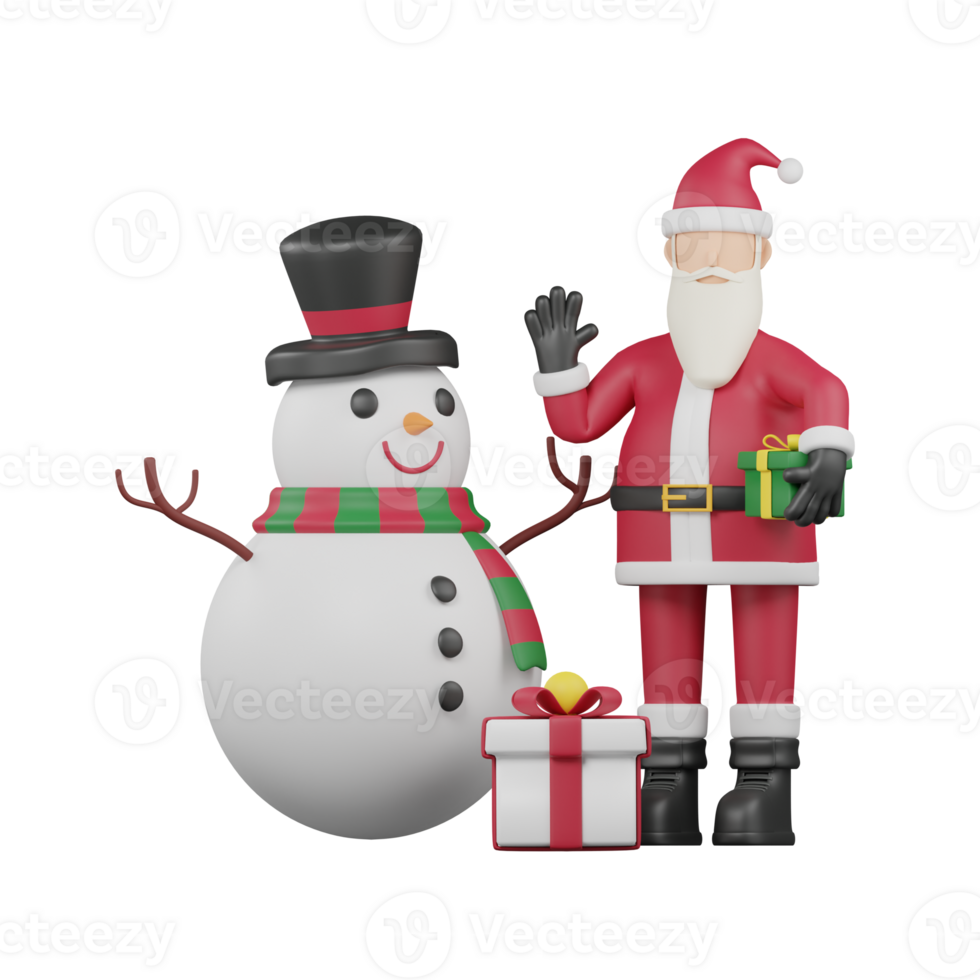Santa and Snowman  3D Illustration png