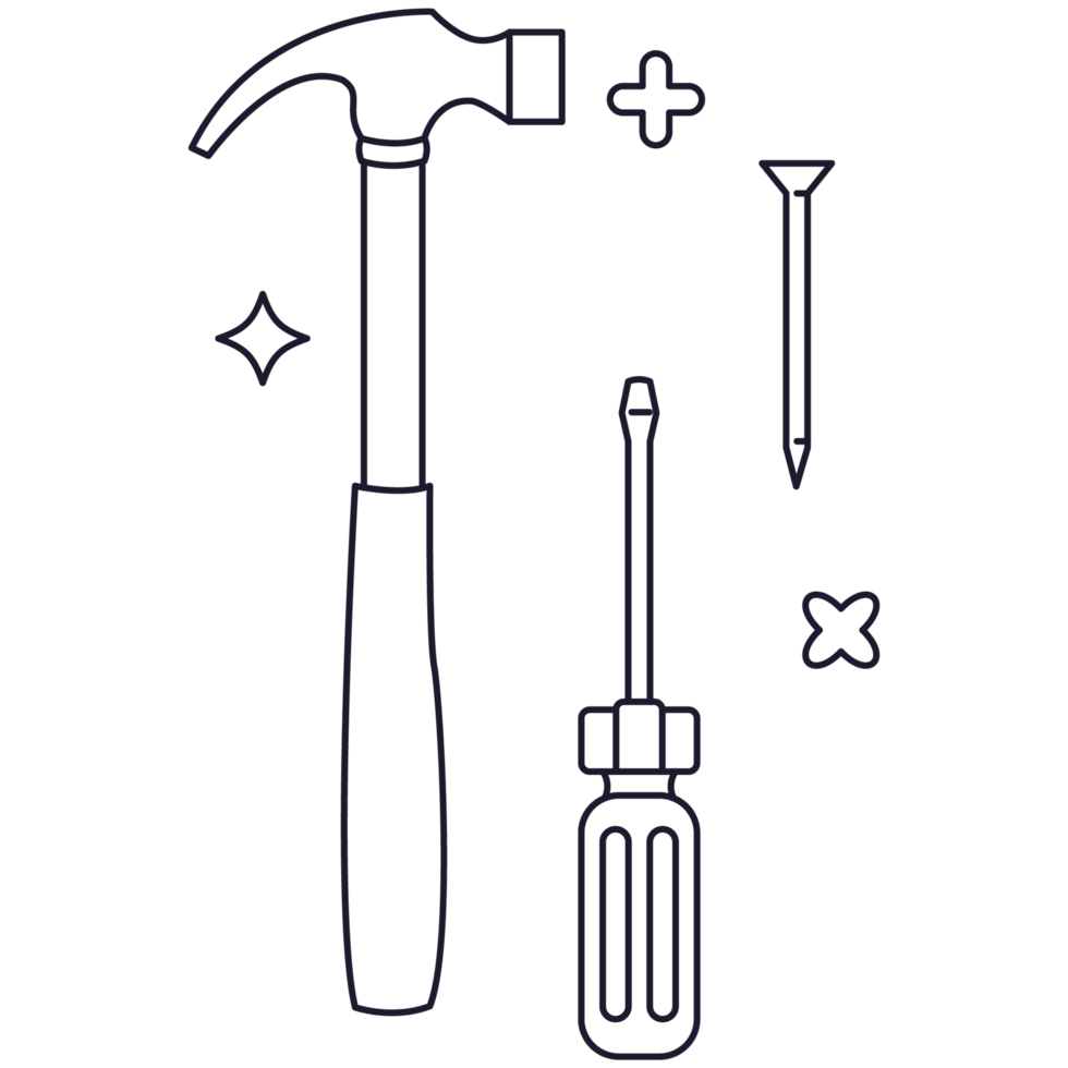 Hammer and Nails Toolkit 2D Outline Illustrations png