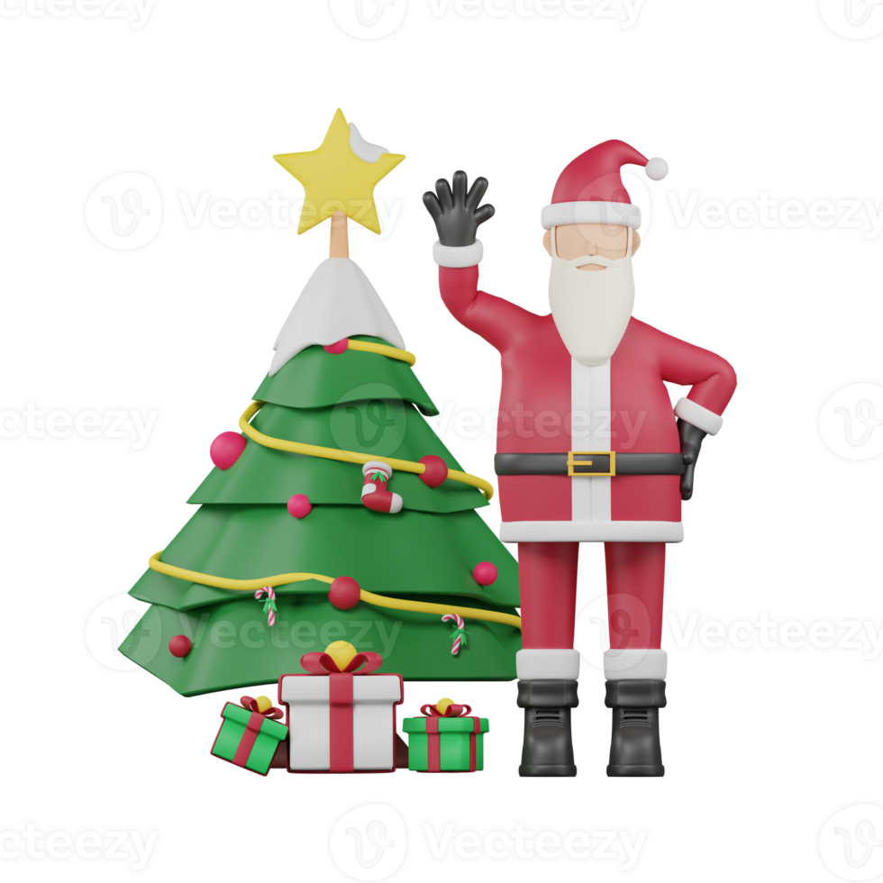 santa-and-christmas-tree-3d-illustration-27118865-png